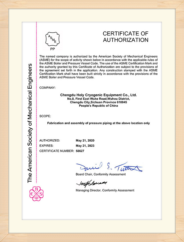 ASME pilnvarojuma sertifikāts